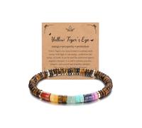 JSDDE Bracciale elastico con perle in occhio di tigre per donna ragazza 7 chakra, bracciale con perla abbaca in pietre naturali preziose 6 mm, yoga, braccialetti fantasia colorata Reiki, guarigione