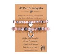 JSDDE Bracciale zebrato rosa con cristallo naturale con ciondolo a forma di cuore per donne e ragazze, braccialetti dell'amicizia per madre e figlia, braccialetto ansia, regali di ispirazione