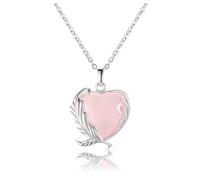 JSDDE Collana con ciondolo a forma di cuore con ali avvolgenti in quarzo rosa, per donna e ragazza, collana a catena cuore d'amore in pietra naturale, cornice di foglia amuleto portafortuna per mamma