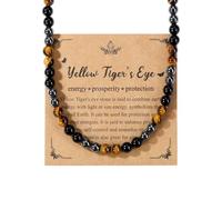 JSDDE Collana con perle in pietre e cristalli naturali per uomo e donna, tripla protezione in occhio di tigre, ossidiana, ematite, pietre preziose, gioielli amuleto regalo spirituale compleanno