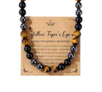 JSDDE Collana con perle in pietre e cristalli naturali per uomo e donna, tripla protezione in occhio di tigre, ossidiana, ematite, pietre preziose, gioielli amuleto regalo spirituale compleanno