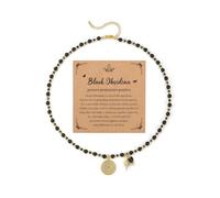 JSDDE Collana con perline in pietra con medaglia brillante con stella di | Boemia - Collana con perle in pietra naturale, ciondolo a forma di cuneo con stella di David pavé strass oro 18 K