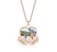 JSDDE Collana personalizzata a forma di cuore con ciondolo a forma di piedi con fotografia e incisione di testo con immagine battesimo regali personalizzati per mamma papa, Acciaio inossidabile