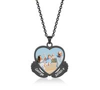 JSDDE Collana personalizzata a forma di cuore con ciondolo a forma di piedi con fotografia e incisione di testo con immagine battesimo regali personalizzati per mamma papa, Acciaio inossidabile