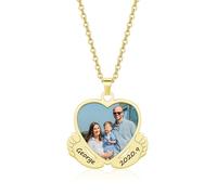 JSDDE Collana personalizzata a forma di cuore con ciondolo a forma di piedi con fotografia e incisione di testo con immagine battesimo regali personalizzati per mamma papa, Acciaio inossidabile