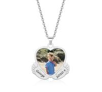 JSDDE Collana personalizzata a forma di cuore con ciondolo a forma di piedi con fotografia e incisione di testo con immagine battesimo regali personalizzati per mamma papa, Acciaio inossidabile