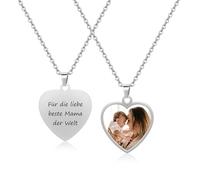 JSDDE Collana personalizzata con incisioni fotografiche e testo inciso, collana con ciondolo a forma di cuore, per uomo e donna