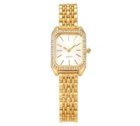 JSDDE Orologio al quarzo da donna, rettangolare, oro, con strass, in | Classico Orologio Analogico Quarzo Cassa Dorata Rettangolo con Strass Lucido Quadrante Bianco Bracciale Giubileo Index Batons
