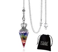 JSDDE Pendolo in pietra preziosa e resina vintage pendolo gradiente colore pietra curativa ciondolo pendente con catena per Reiki guarigione meditazione yoga divinazione (chakra)