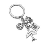 JSDDE Portachiavi unico in lega d'argento con ciondolo a forma di macchina fotografica del passaporto dell'aereo