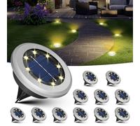 Jsdoin 12 Pezzi Luci Solari da Giardino, 8 LED Esterno Impermeabile Sepolta Solari, IP44 Lampade Faretto Solare da Terra per Prato Vialetto Cortile Strade Paesaggio (Bianco Caldo)