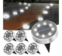 Jsdoin 6 Pezzi Luci Solari da Giardino, 8 LED luci solari da pavimento impermeabili per esterni in acciaio inox, per vialetti, terrazze, esterni, prato, vialetto (Freddo Bianco)
