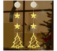 Jsdoin Albero di Natale Luci, 2 Pezzi Natalizie Finestra Batteria con Timer, Catena Luminosa Albero di Natale Luci per Decorare Interni e Esterni Natale Matrimonio Feste(Bianco Caldo)