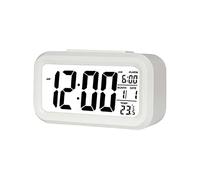 Jsdoin Batteria Digitale Sveglia con Ampio Display a LED e Temperatura, Luminosa Notturna, Snooze, Sistema 12/24 Ore, Data, Calendario, per Camera da letto Comodino, Casa, Ufficio, Cucina/Bianco