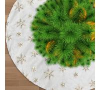 Jsdoin Gonna per Albero di Natale, Doppio Strato in Peluche Bianco Vestito per Albero di Natale, con Ricamo Fiocchi di Neve Dorati, Tappetino per Copertura Base per Albero di Natale, Capodanno(90cm)