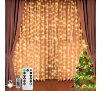 Jsdoin luce tenda 3m x 3m 300LED luce con 8 modalità telecomando timer luminosità regolabile, camera da letto, giardino, festa, matrimonio, tenda luce fata (bianco caldo)