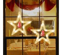 Jsdoin Luci di Natale per Finestre 2 Pezzi Luci a forma di stella di Natale a Batteria con Timer Stella di Luminosa LED Decorazioni Natalizie Interno Lampada per negozi, finestre, porte