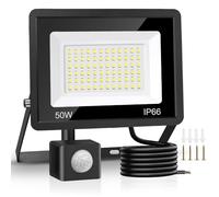 Jsdoin Luci di Sicurezza 50W Sensore di Movimento Esterno 4500 Lumen PIR Luce di Sicurezza 6500K Proiettori LED IP66 Impermeabile Lampada da Parete per Luce Diurna Esterna con Cavo da 2 M
