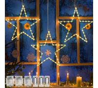 Jsdoin Luci natalizie per finestre, 3 confezioni da 40 cm, a batteria, da appendere alla finestra, con 8 modalità e telecomando, 45 luci a LED per finestre, per feste (Bianco Caldo, Stelle)