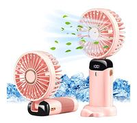 Jsdoin - Mini ventilatore portatile, ricaricabile tramite USB, 5 velocità, a batteria, pieghevole, da scrivania, con display LED, per casa, ufficio, camera da letto, viaggi e all’aperto (Rosso)