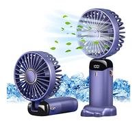 Jsdoin - Mini ventilatore portatile, ricaricabile tramite USB, 5 velocità, a batteria, pieghevole, da scrivania, con display LED, per casa, ufficio, camera da letto, viaggi e all’aperto (Viola)
