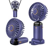 Jsdoin - Mini ventilatore portatile, ricaricabile tramite USB, 5 velocità, a batteria, pieghevole, da scrivania, con display LED, per casa, ufficio, camera da letto, viaggi e all’aperto (Viola)