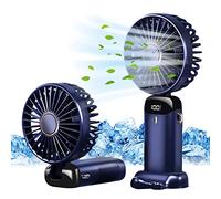 Jsdoin - Mini ventilatore portatile, ricaricabile tramite USB, 5 velocità, a batteria, pieghevole, da scrivania, con display LED, per casa, ufficio, camera da letto, viaggi e all’aperto (Blu Scuro)