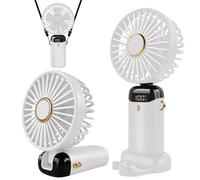 Jsdoin - Mini ventilatore portatile, ricaricabile tramite USB, 5 velocità, a batteria, pieghevole, da scrivania, con display LED, per casa, ufficio, camera da letto, viaggi e all’aperto (Bianco)