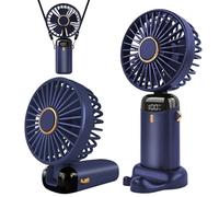 Jsdoin - Mini ventilatore portatile, ricaricabile tramite USB, 5 velocità, a batteria, pieghevole, da scrivania, con display LED, per casa, ufficio, camera da letto, viaggi e all’aperto (Blu Scuro)