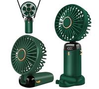 Jsdoin - Mini ventilatore portatile, ricaricabile tramite USB, 5 velocità, a batteria, pieghevole, da scrivania, con display LED, per casa, ufficio, camera da letto, viaggi e all’aperto (Verde)
