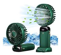 Jsdoin - Mini ventilatore portatile, ricaricabile tramite USB, 5 velocità, a batteria, pieghevole, da scrivania, con display LED, per casa, ufficio, camera da letto, viaggi e all’aperto (Verde)