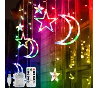 Jsdoin Stringa di luci LED a forma di stella, luna, 3,5 m, con 8 modalità lampeggianti, decorazioni per Natale, matrimoni, feste, casa, terrazza, ramadan, prato（B -Multicolour