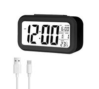 Jsdoin Sveglia Digitale, Sveglia Digitale con Ampio Display a LED e Temperatura, Snooze, Sistema 12/24 Ore, Data, Calendario, per Camera da letto, Casa, Ufficio, Cucina(Ricaricabile,Nero)