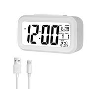 Jsdoin Sveglia Digitale, Sveglia Digitale con Ampio Display a LED e Temperatura, Snooze, Sistema 12/24 Ore, Data, Calendario, per Camera da letto, Casa, Ufficio, Cucina(Ricaricabile,Bianco)