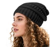 Jsdoin Women's Beanie Hat, Warm, Winter-Wear with Soft Inner Lining Mütze Damen with Protective Cover, it Won't harm Hair Strickmützen-Black
