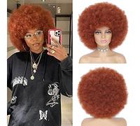 JSDshine Parrucca afro ramata anni '70 per le donne parrucche morbide afro crespi ricci con frangia parrucca afro ricci per uomo rimbalzante rame rosso soffio parrucca sintetica per uso quotidiano
