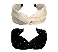Jseng 2 cerchietti per capelli fatti a mano con strass in tessuto annodato a croce, fascia elastica per capelli da donna