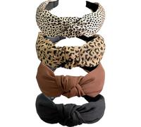 Jseng 4 cerchietti per capelli annodati fatti a mano, in tessuto leopardato, con nodo incrociato, fasce elastiche per capelli larghe per donne
