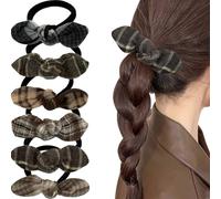 Jseng 6 elastici per capelli annodati con fiocco, in tessuto scozzese, accessori per capelli da donna, senza danni, elastici per coda di cavallo