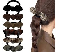 Jseng 6 elastici per capelli annodati con fiocco, in tessuto scozzese, accessori per capelli da donna, senza danni, elastici per coda di cavallo