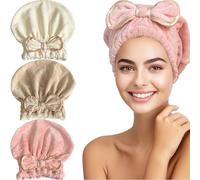 Jseng Asciugamani in microfibra per capelli bagnati con grazioso papillon, 3 confezioni di asciugamani ad asciugatura rapida per capelli lunghi e ricci da donna