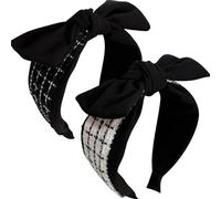 Jseng Confezione da 2 fasce per capelli annodate da donna, con fiocco, graziose fasce per capelli con orecchie di coniglio, bianche, nere