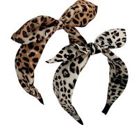 Jseng Confezione da 2 fasce per capelli annodate da donna, fasce per capelli con fiocco, bandana leopardata, graziose fasce per capelli con orecchie di coniglio, beige, marrone