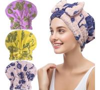 Jseng Confezione da 3 asciugamani per capelli in microfibra da donna, ad asciugatura rapida, super assorbente, con design a fiocco, turbante morbido per capelli ricci lunghi e bagnati