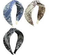 Jseng Confezione da 3 fasce per capelli annodate da donna, stile vintage bohémien, alla moda, con nodo incrociato, larghe, marroni, blu e nero