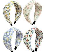 Jseng Confezione da 4 fasce per capelli annodate da donna, cerchietti per capelli con motivo floreale, alla moda con nodo incrociato rosa, giallo, viola e rosso