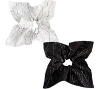 Jseng Elastici per capelli quadrati, texture nera, elastici per capelli, elastici per capelli, elastici per coda di cavallo, da donna, 2 pezzi, alla moda, bianco e nero