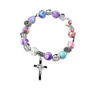 JSGHGDF Bracciale rosario con perline crocifisso per donna Bracciale rosario elasticizzato con perline per ragazza adolescente con ciondolo crocifisso con ciondolo croce gioielli