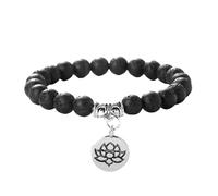 JSGHGDF Braccialetto elastico alla moda con perline di preghiera buddista con squisito ciondolo a forma di fiore di loto unisex con perline regolabili, Misura unica, come descritto