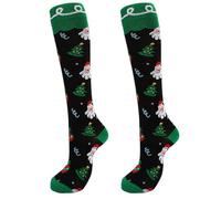 JSGHGDF Calze lunghe a compressione natalizia per donne e uomini ad alta elasticità alleviano l'affaticamento delle gambe calze con motivo pupazzo di neve calze a compressione di Natale